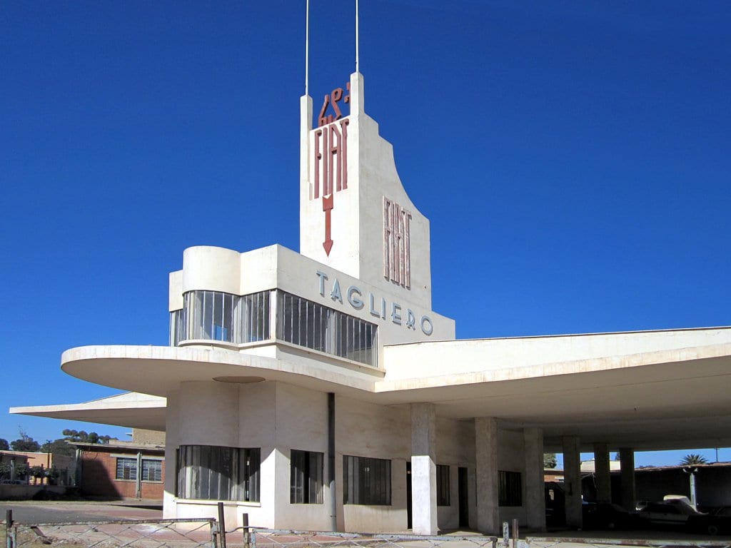 A 1930s petrol station shaped like an aeroplane, with long cantilevered concrete wings