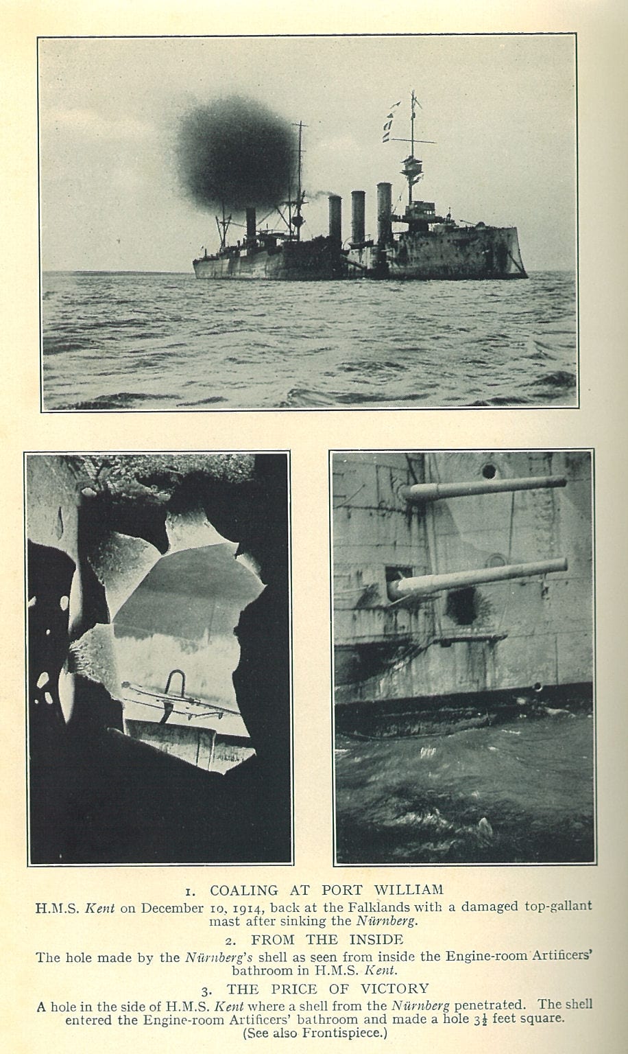 A period photograph of a British warship firing its guns at sea with smoke billowing