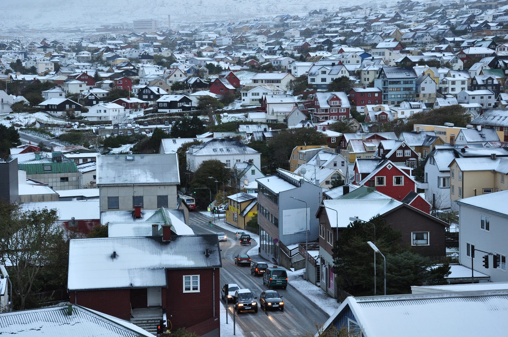 Colourful houses rising up a hillside above Tórshavn's harbour