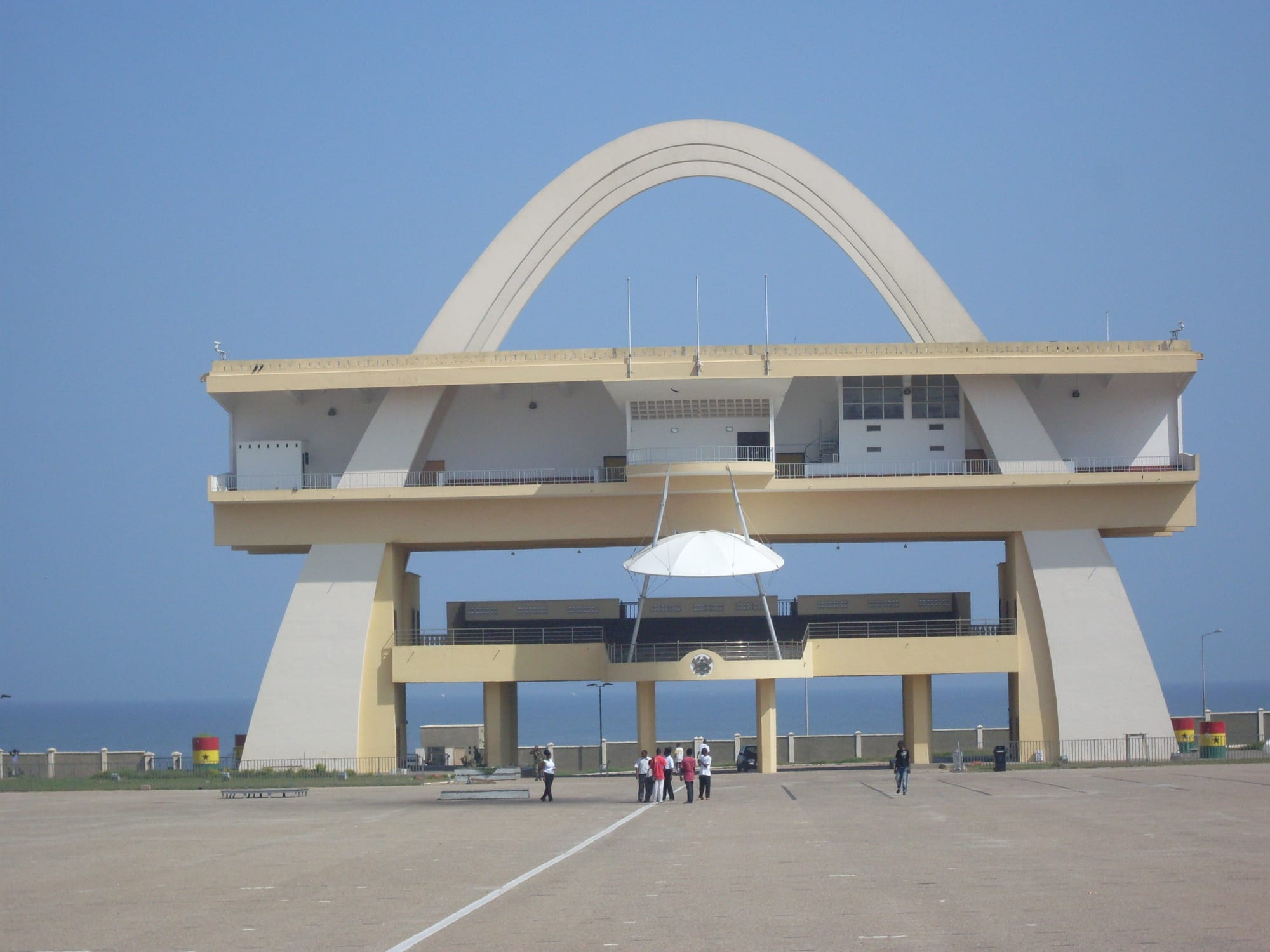 A large public square in Accra with the Black Star Gate arch and Independence Arch