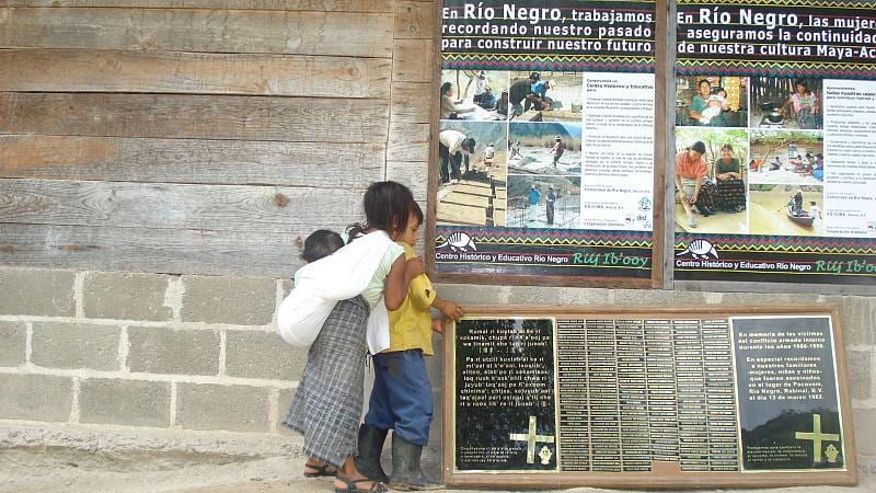 A simple memorial with names of the dead at Río Negro, Guatemala