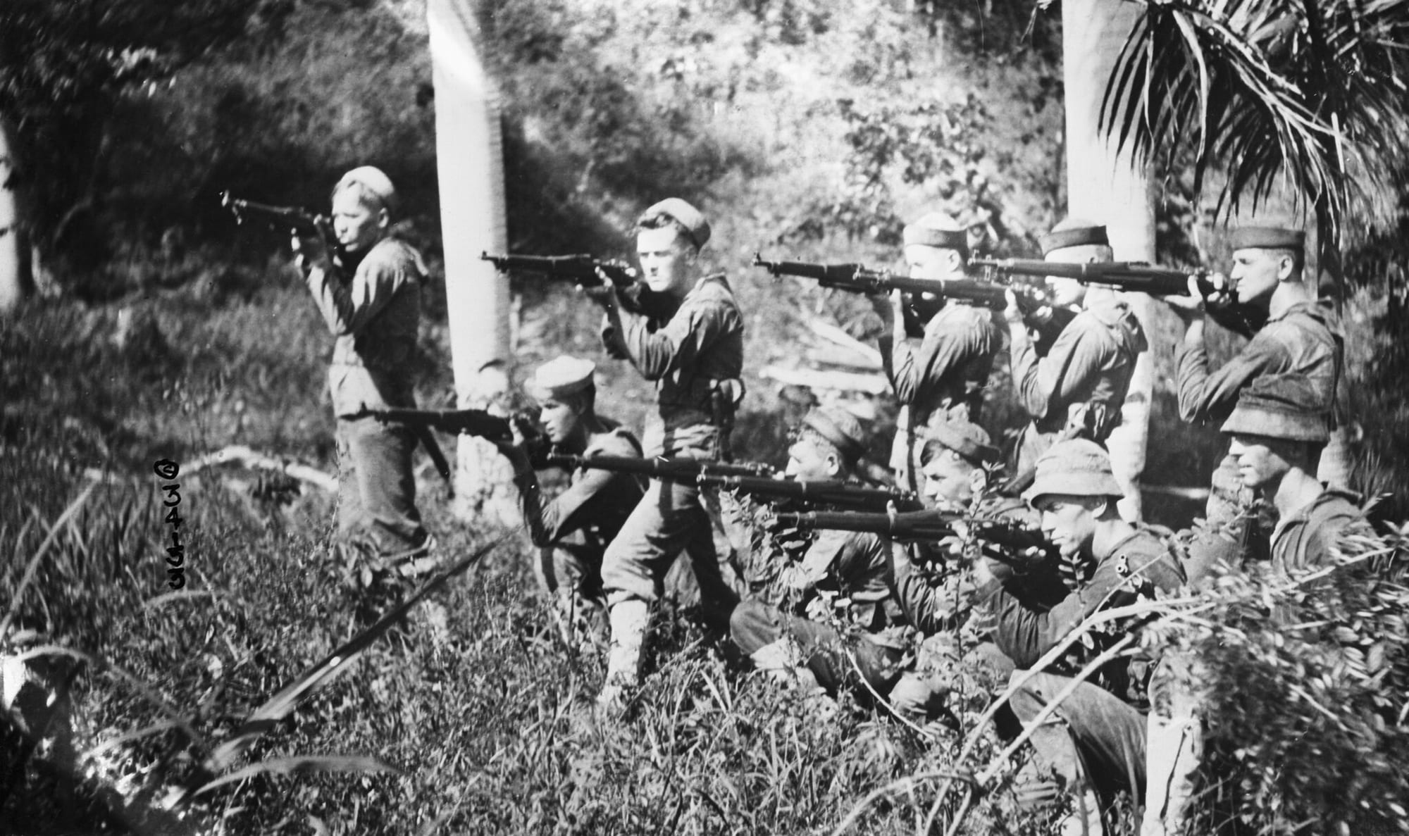 US Marines and sailors in ranks on a Port-au-Prince street in 1915