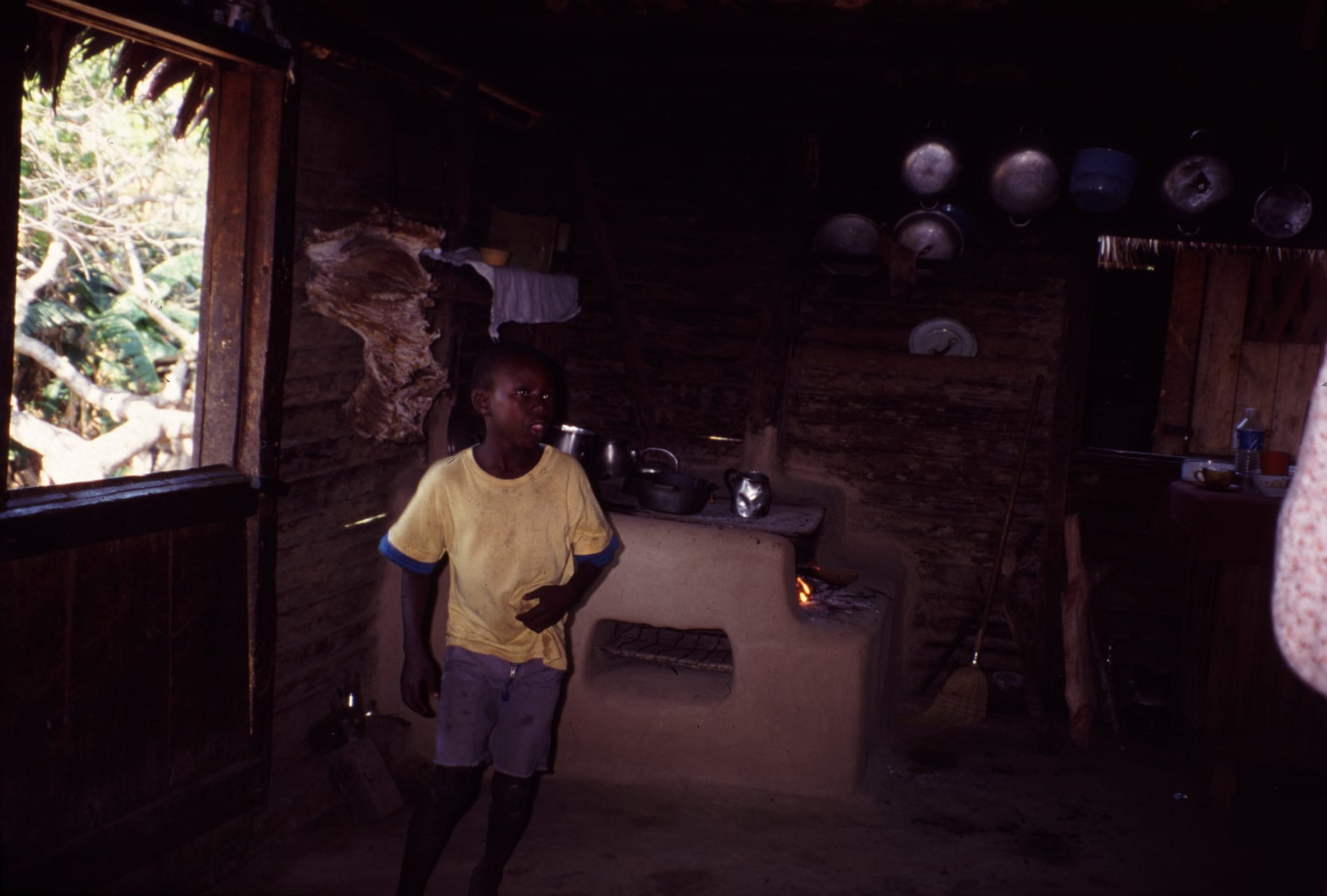 A simple wooden house with a thatched roof in a Garifuna village on the Honduran coast