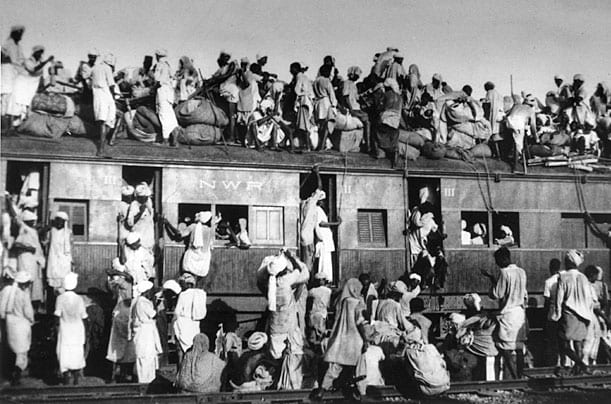 A crowded refugee train during the 1947 Partition of Punjab