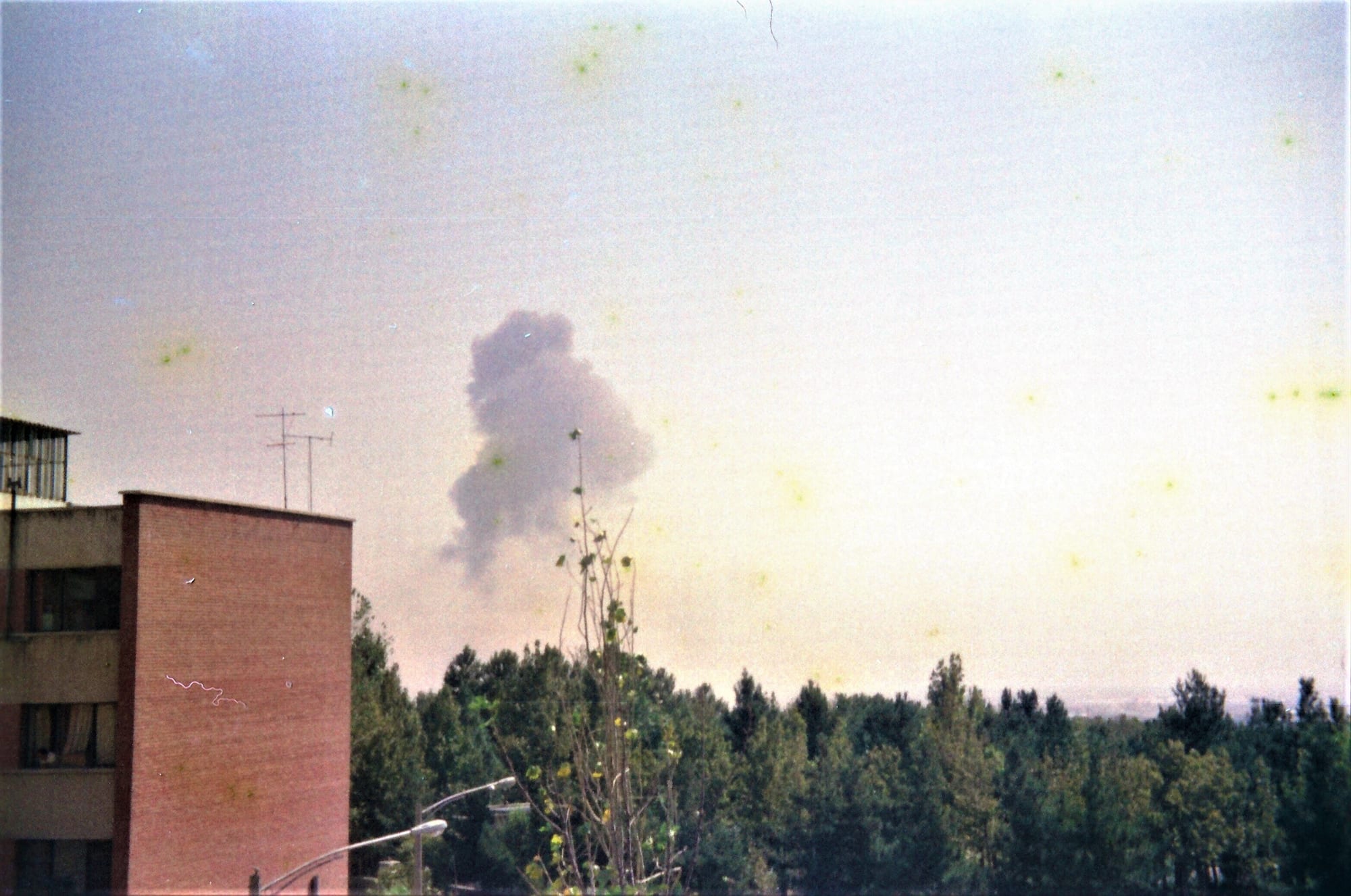 Smoke rising over Tehran airport after an Iraqi air raid, September 1980