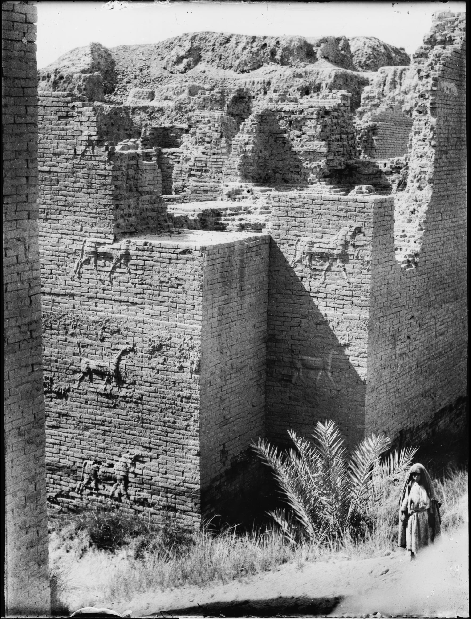 The blue-glazed Ishtar Gate of Babylon decorated with rows of relief animals