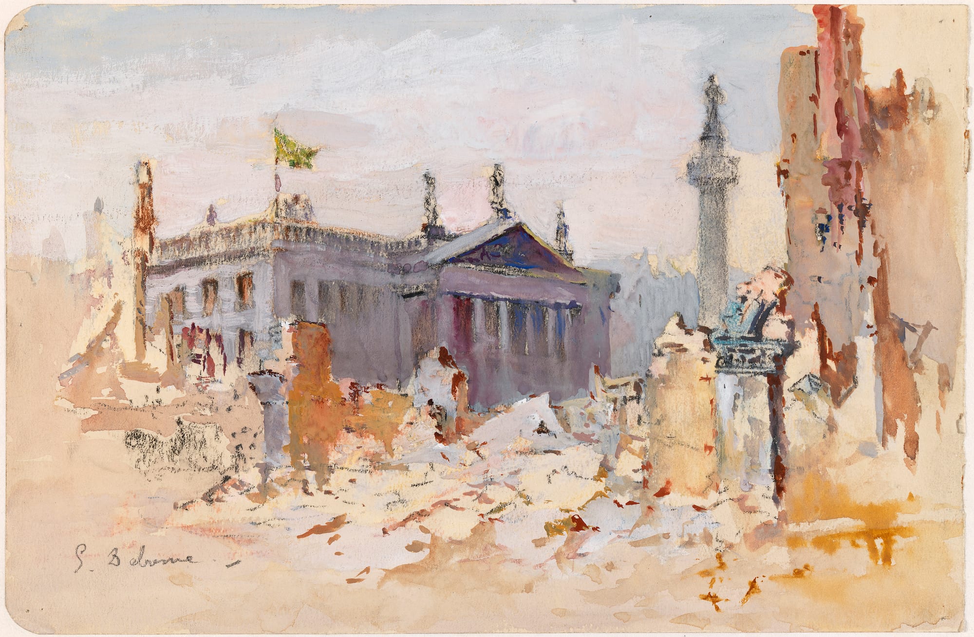 The bombed-out shells of buildings along Sackville Street in Dublin after 1916