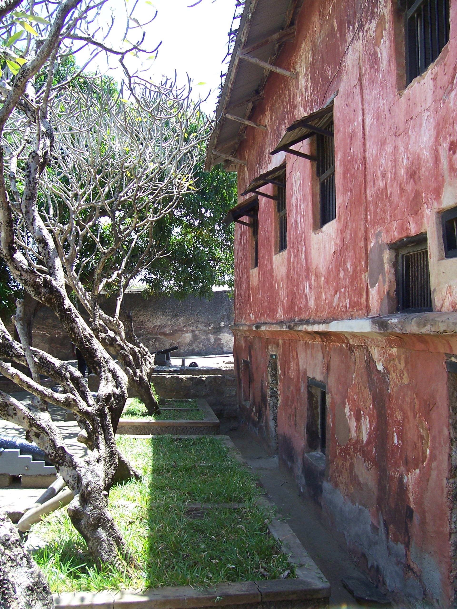 The massive coral-stone walls of Fort Jesus overlooking the harbour at Mombasa