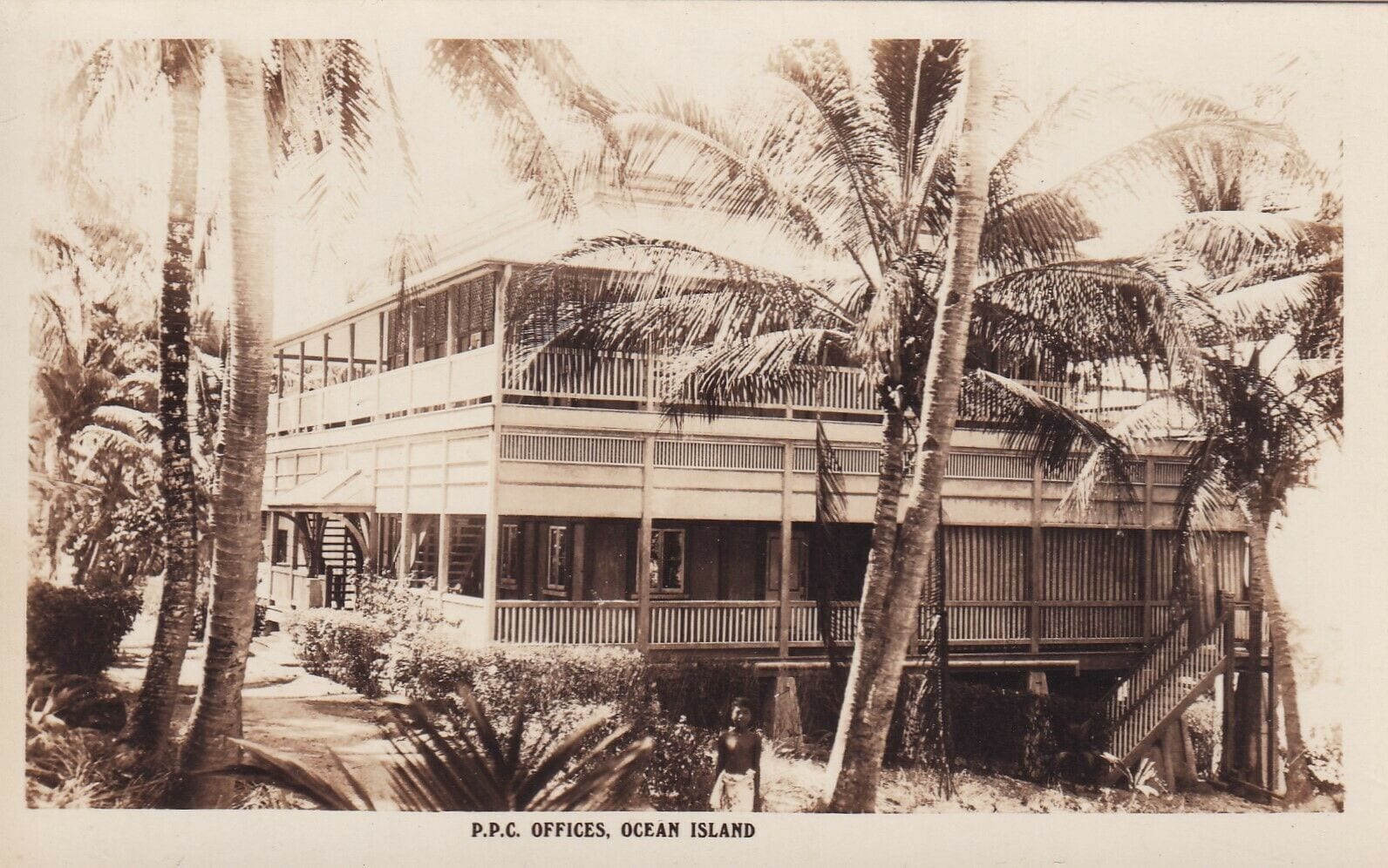 A colonial-era office building with verandas on Ocean Island around 1920