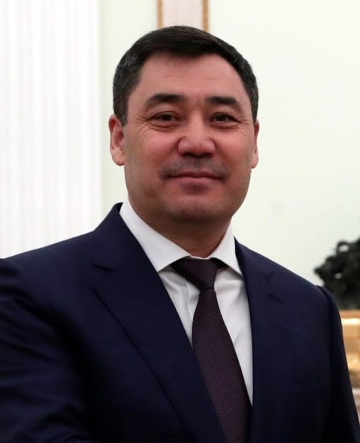 Sadyr Japarov in a dark suit at a lectern, 2021