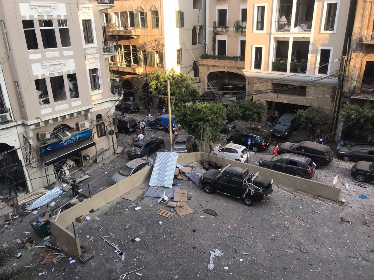 The wrecked grain silos and flattened warehouses of Beirut port after the 2020 explosion