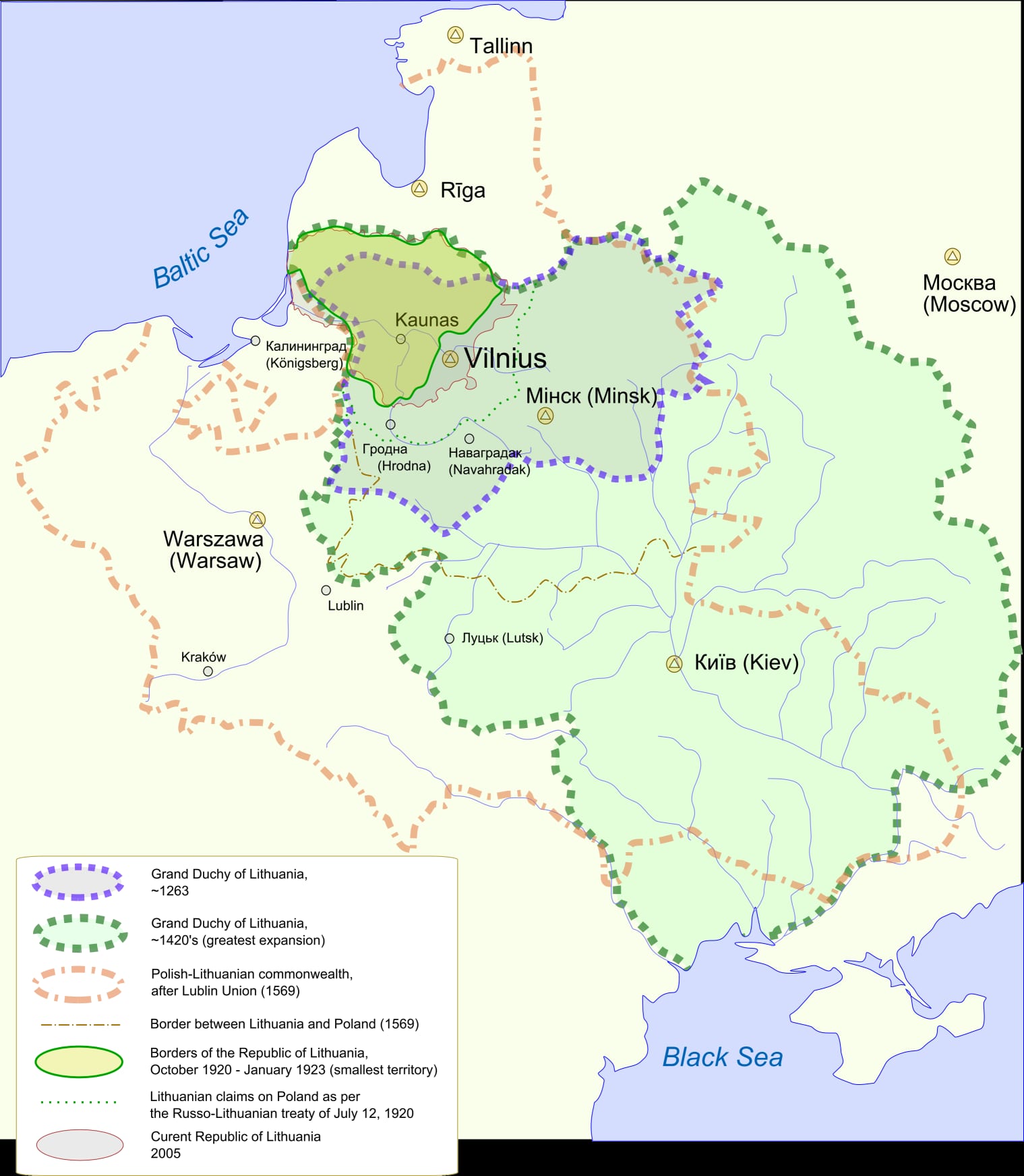A historical map showing the Grand Duchy of Lithuania stretching from the Baltic to the Black Sea