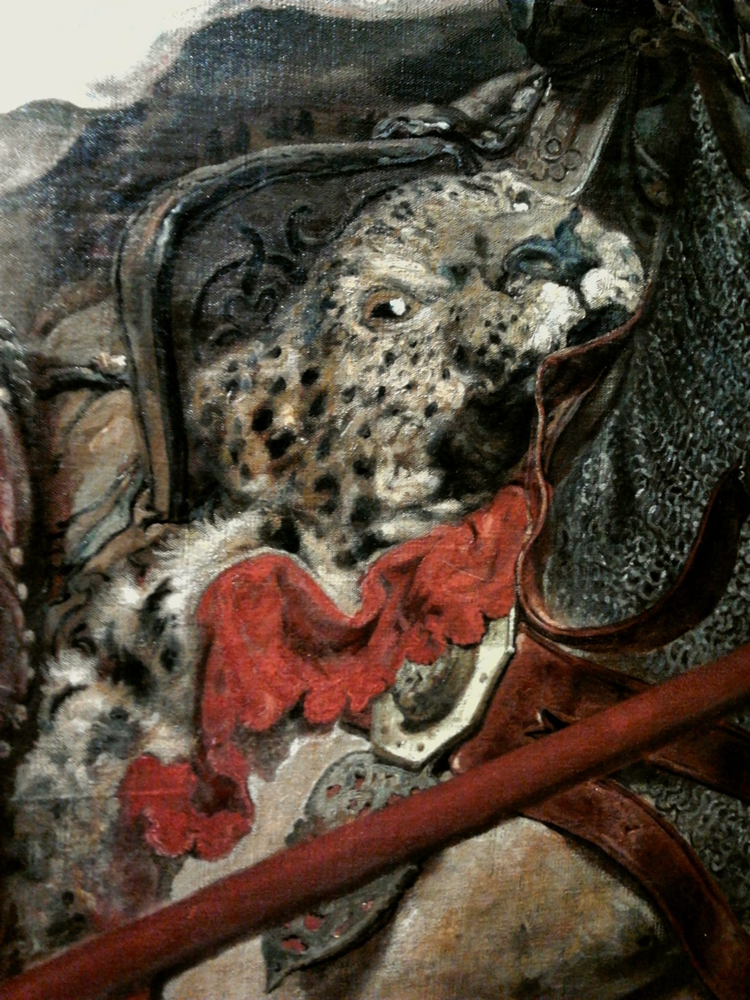 A detail from Matejko's crowded battle painting showing armoured knights fighting on horseback