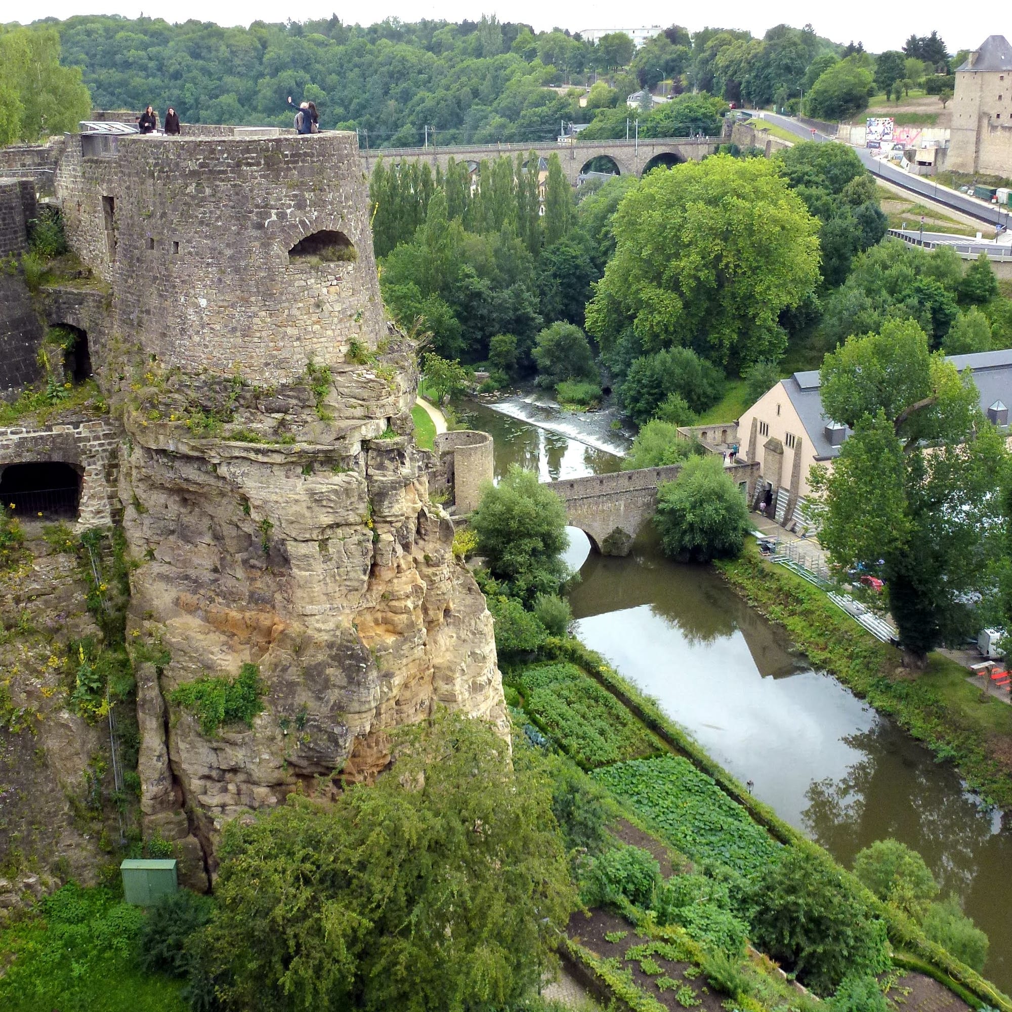 Stone gun openings and tunnels of the Bock casemates cut into the cliff face