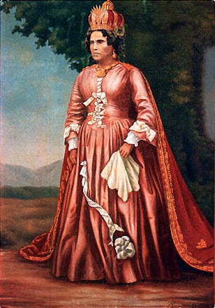 A painted portrait of Queen Ranavalona I of Madagascar in royal dress