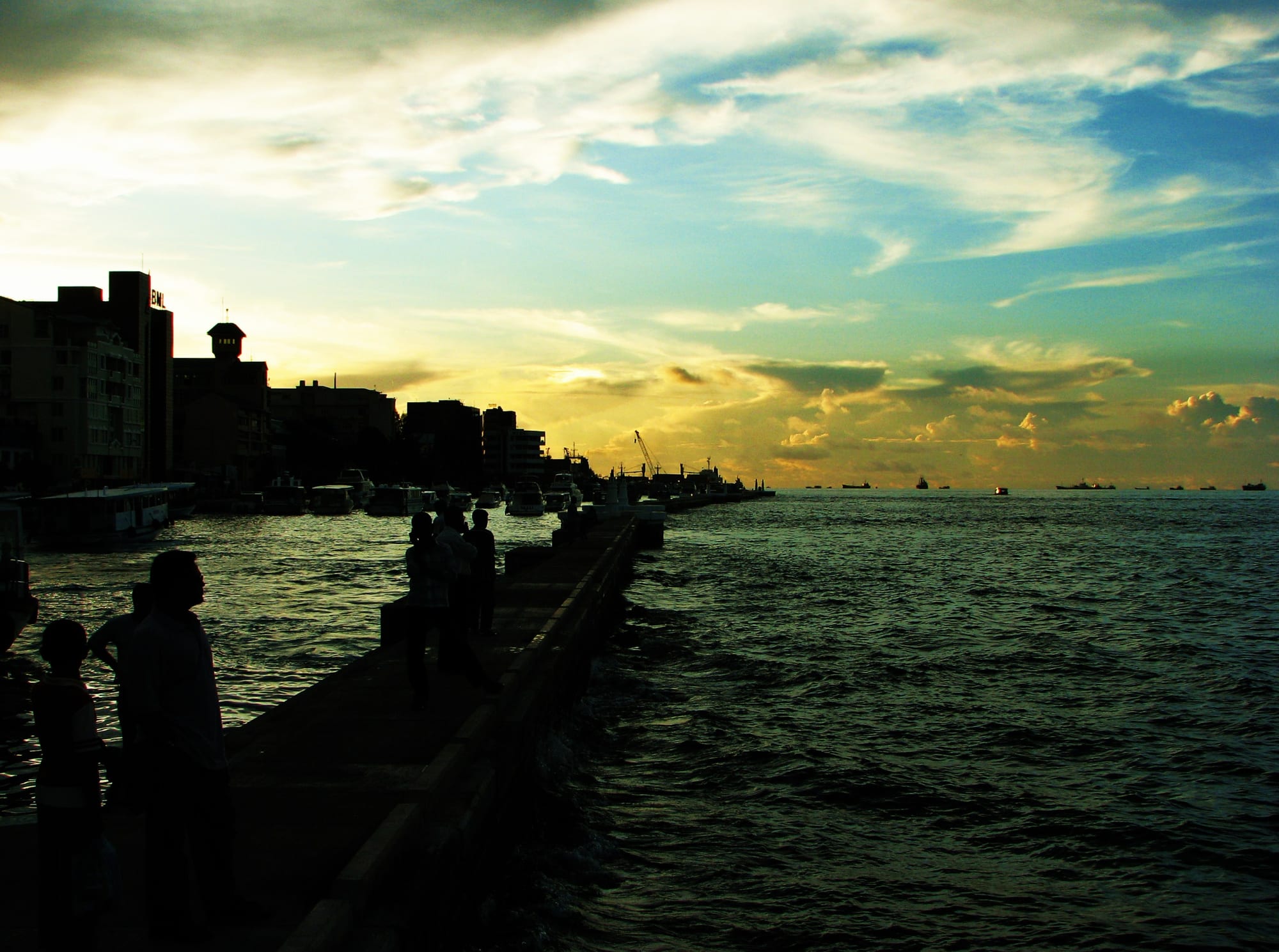 Concrete tetrapod blocks forming a sea wall around the edge of Malé island