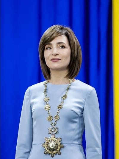Maia Sandu in a dark jacket, official presidential portrait