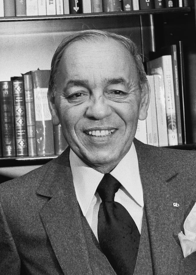 King Hassan II of Morocco in a suit, photographed in 1983