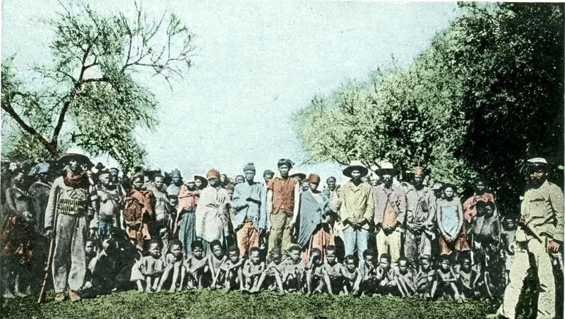 Emaciated Herero prisoners of the German colonial forces, around 1904