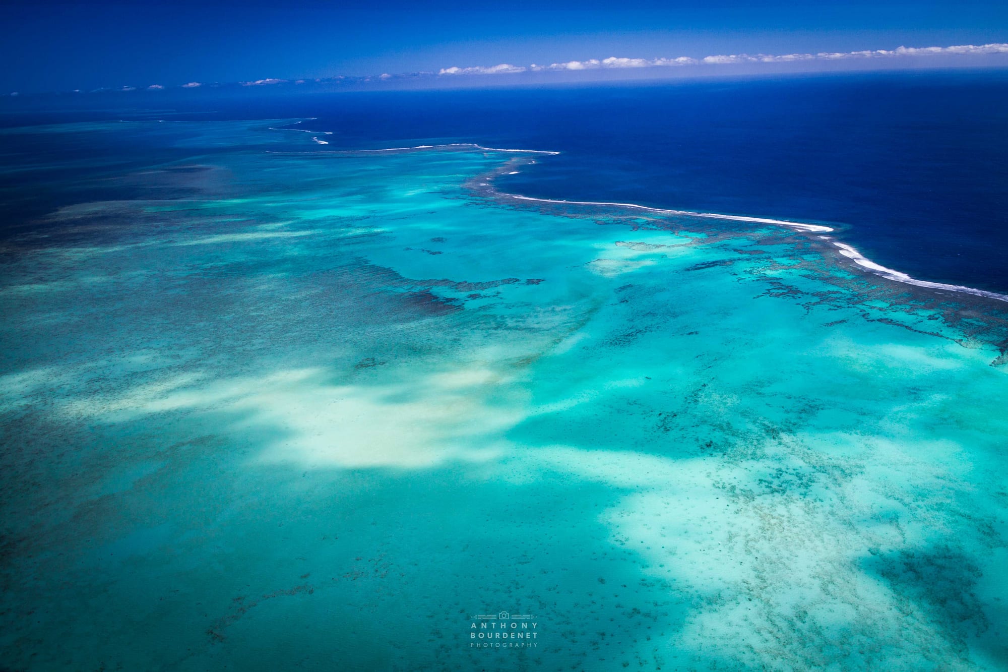 Coral formations and reef fish in clear turquoise water