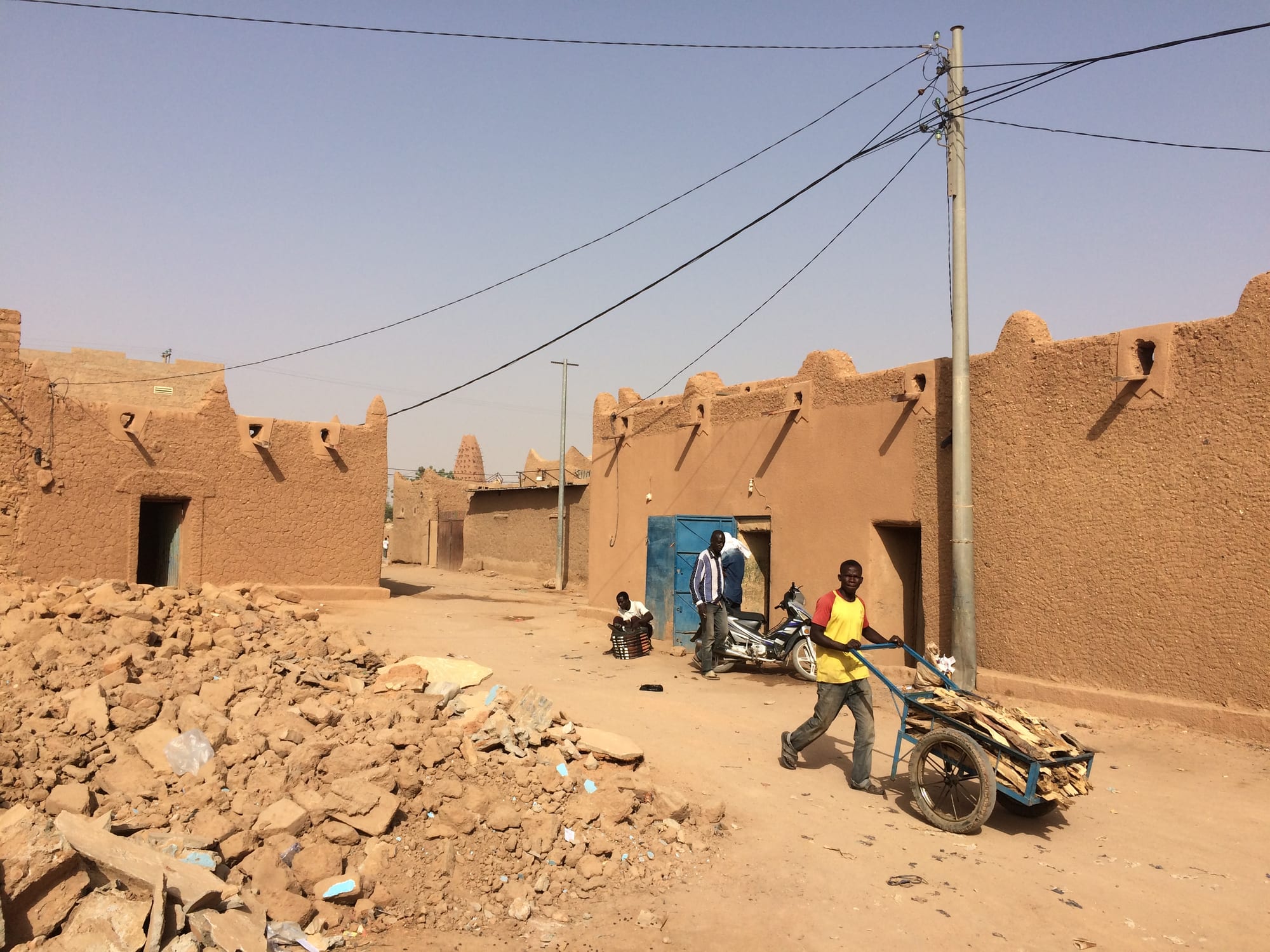 Narrow mud-brick alleyways in an old desert town