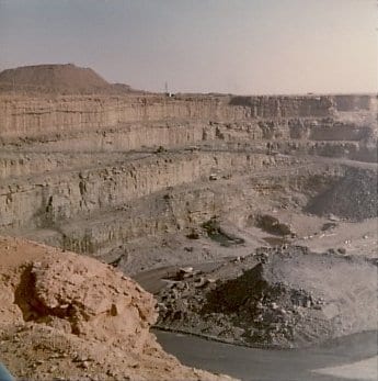 Industrial buildings and mine workings in the desert at Arlit, northern Niger