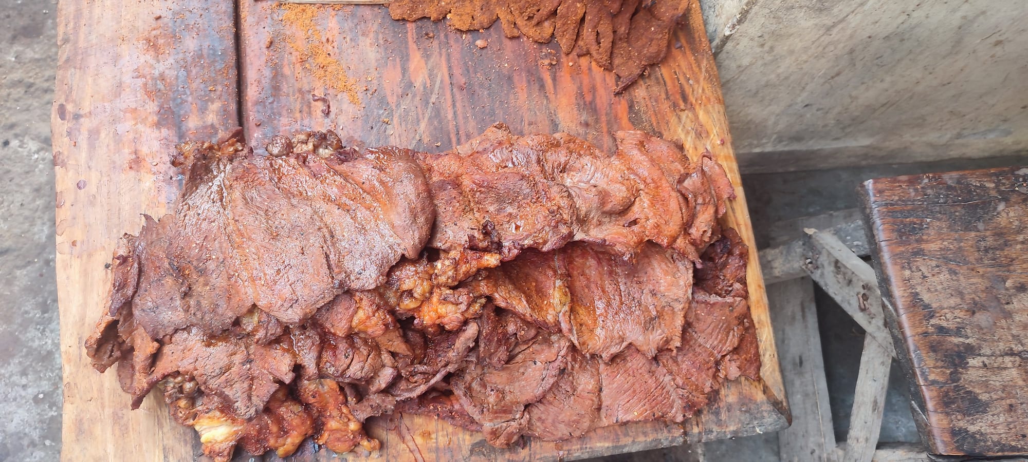 Skewers of grilled, spiced meat ready to eat