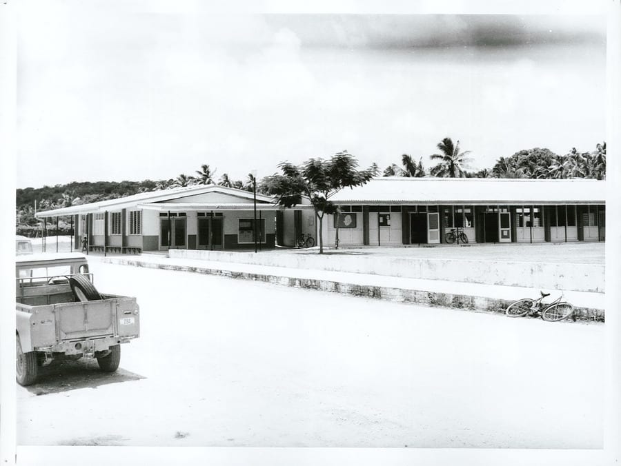 A modest single-storey colonial government building with a verandah at Alofi in 1966