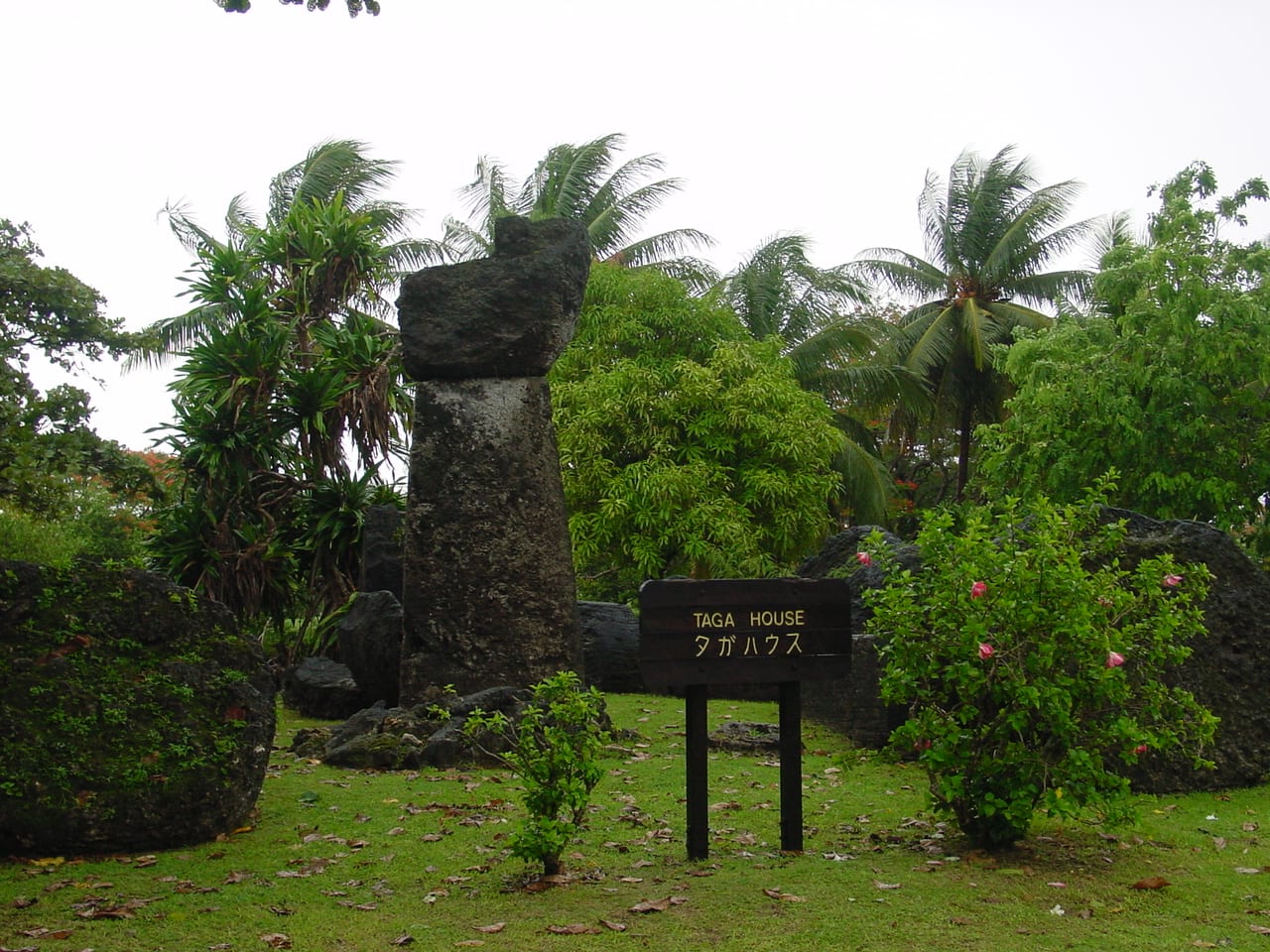 Massive ancient stone pillars standing in a grassy clearing