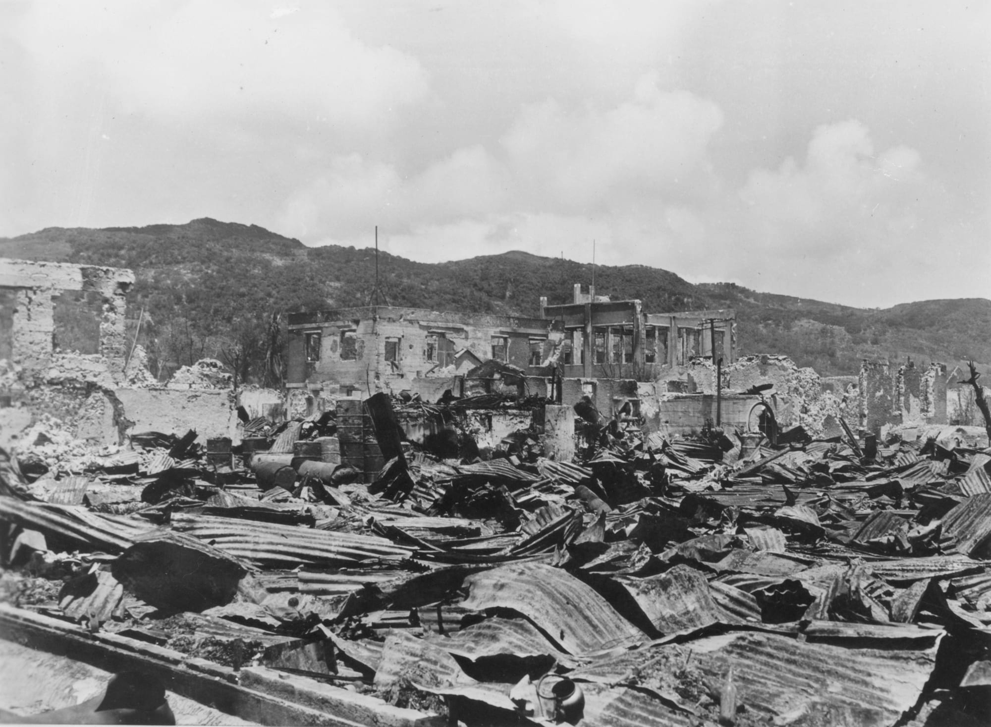 The flattened ruins of the town of Garapan on Saipan after the 1944 battle