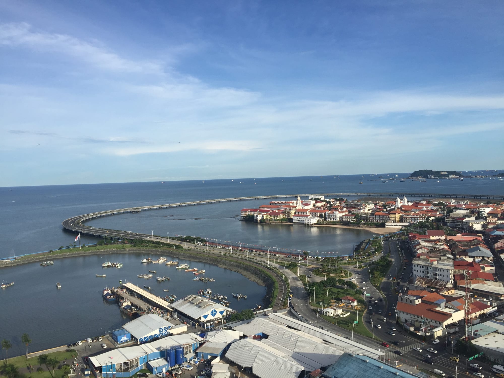 Colonial-era churches and balconied houses of the Casco Viejo district of Panama City by the sea