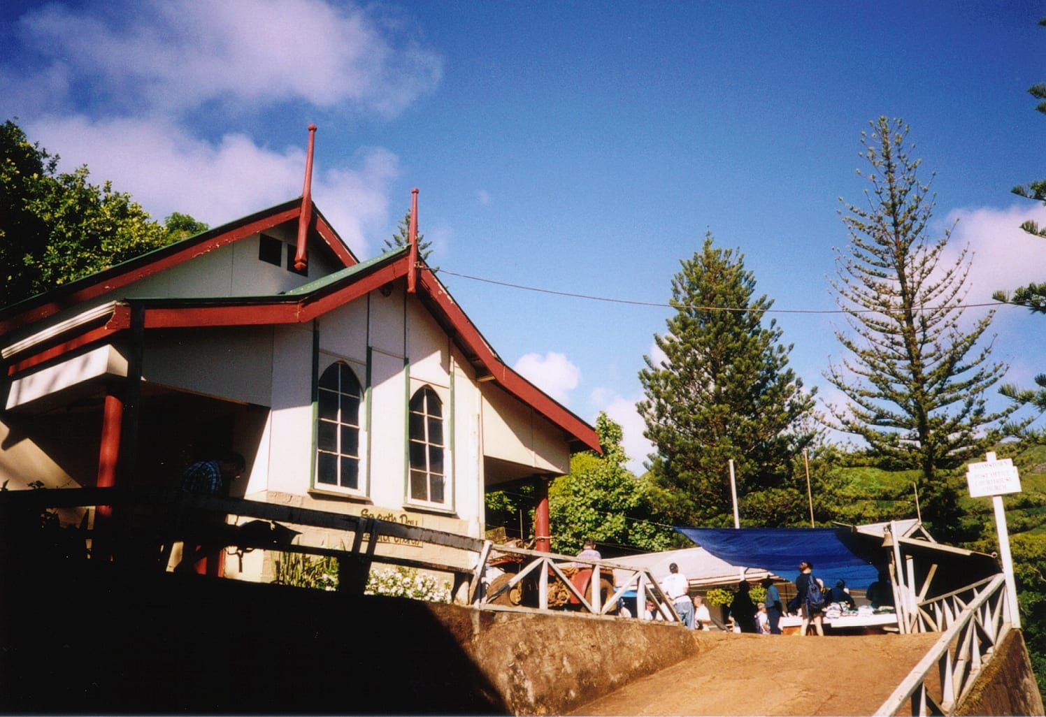 A small white wooden church building