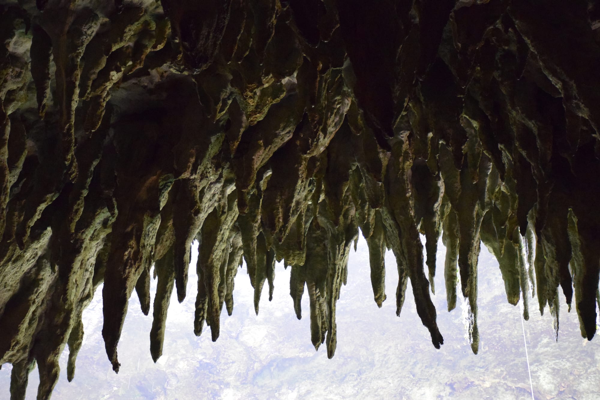 Large stalactites hanging inside a cavern