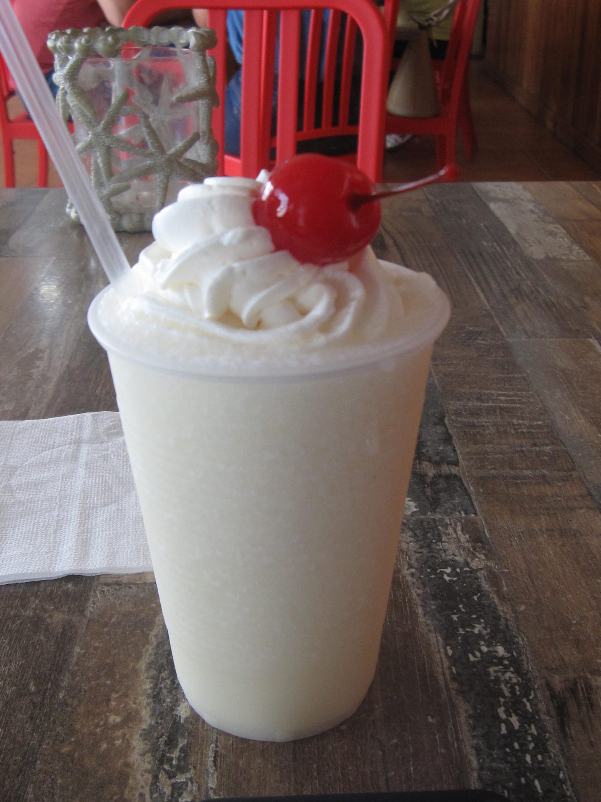 A blended tropical cocktail in a glass