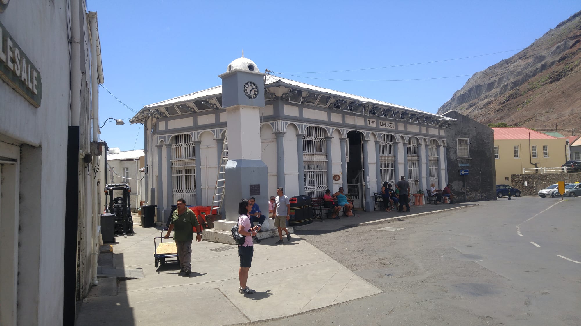 A historic market building on a town street