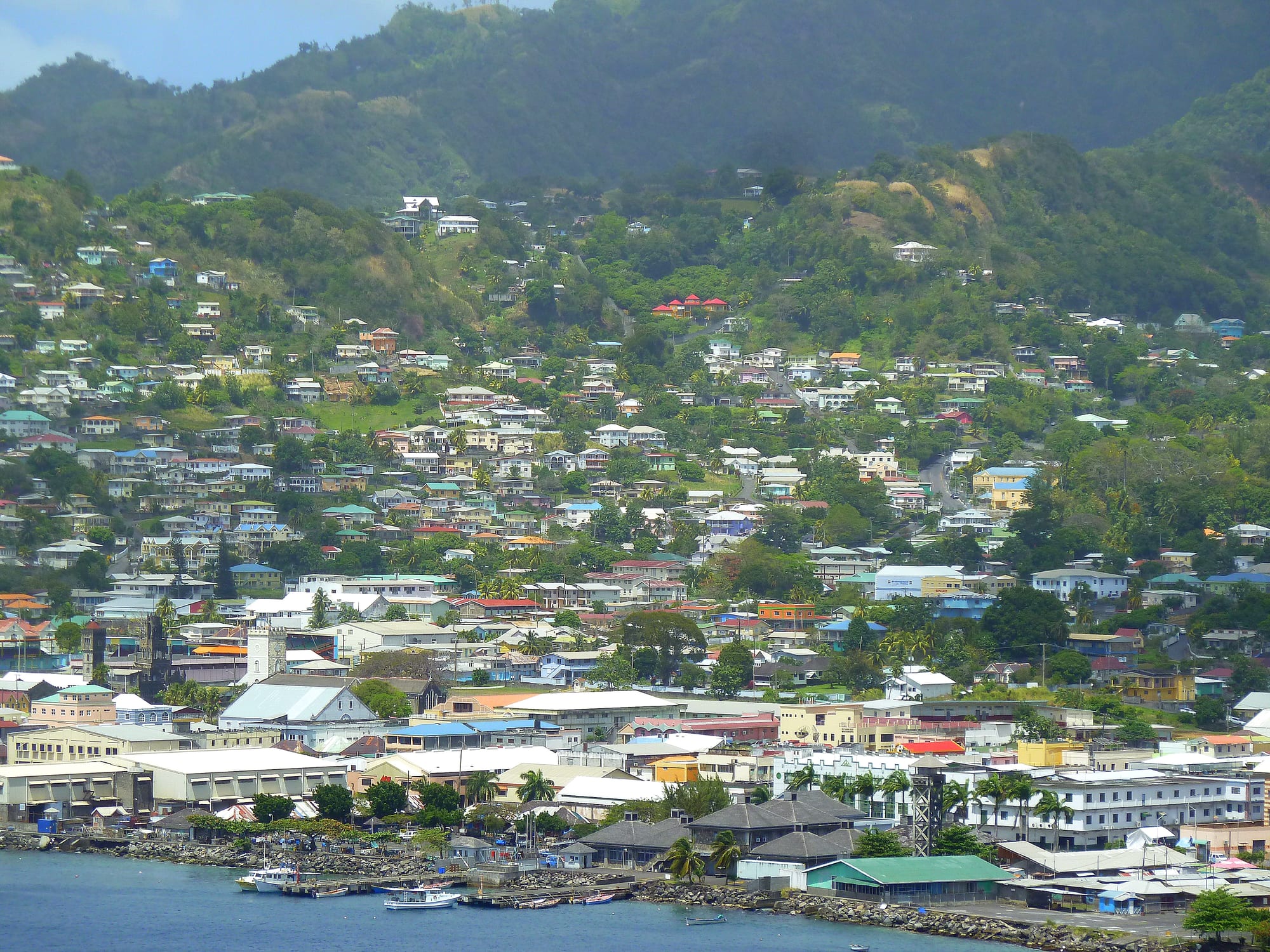 A harbour town with colonial-era buildings along the waterfront