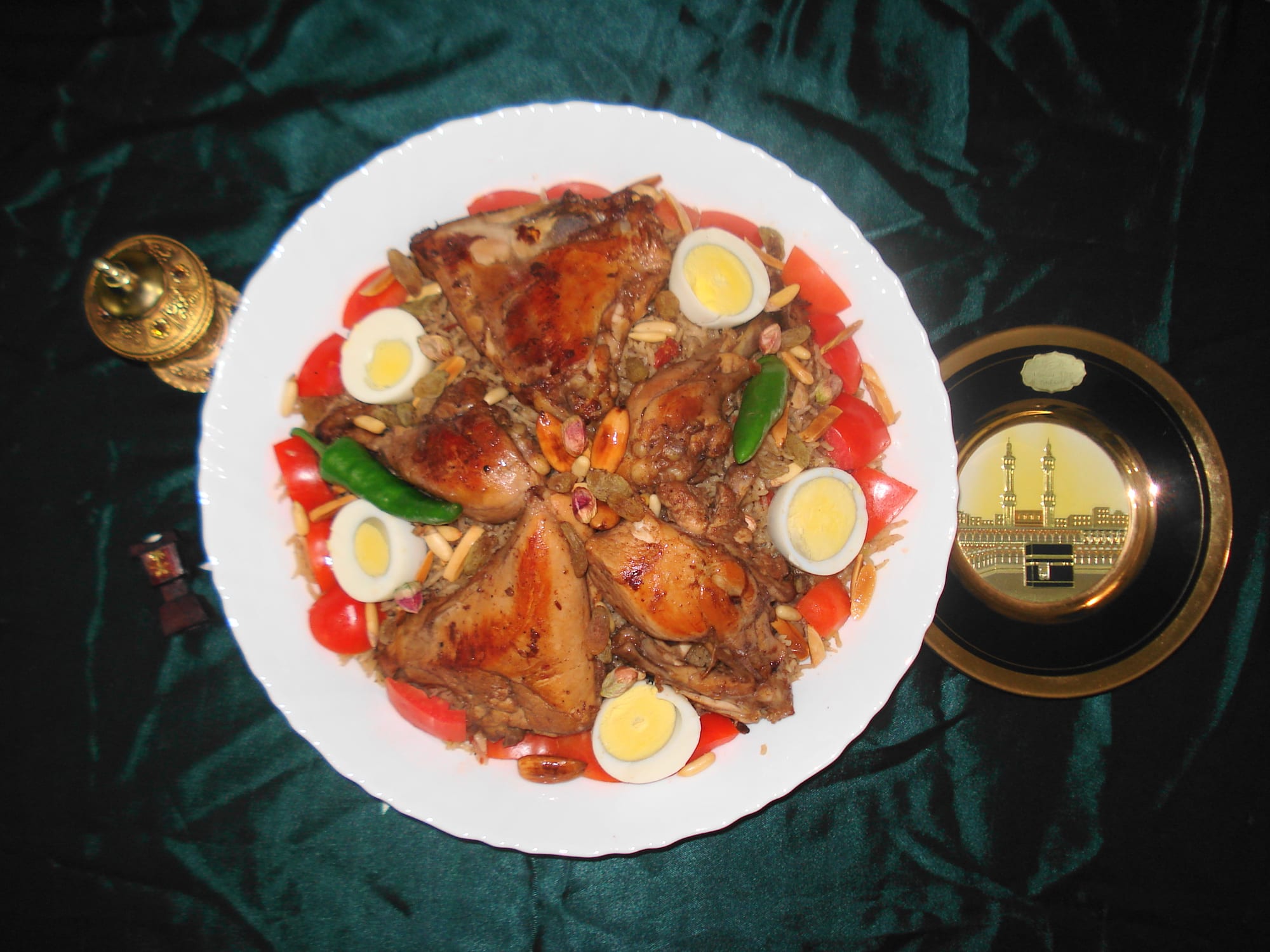 A large platter of spiced rice with meat