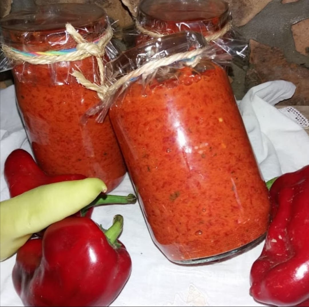 A jar of red pepper spread