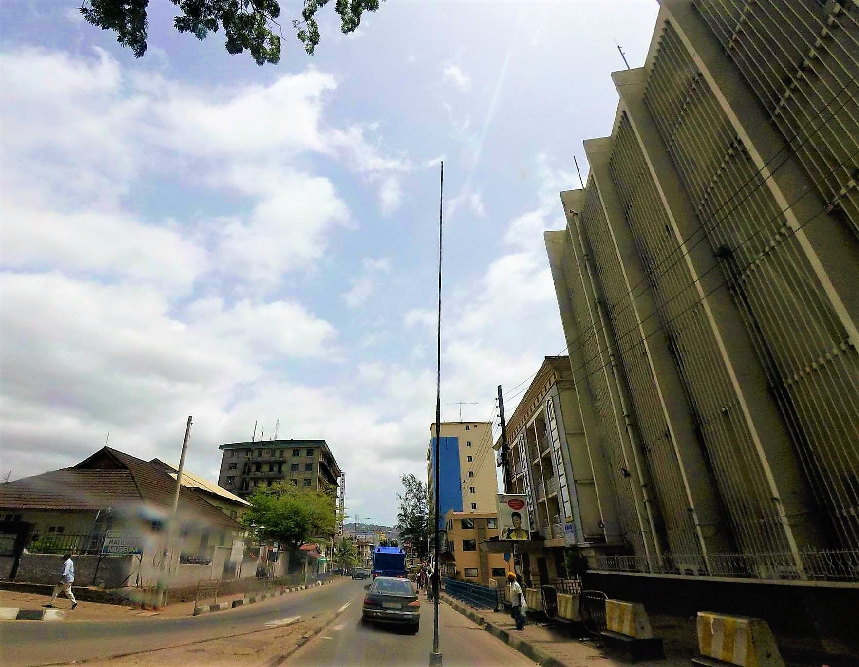 The small National Museum of Sierra Leone building beside the Cotton Tree in Freetown