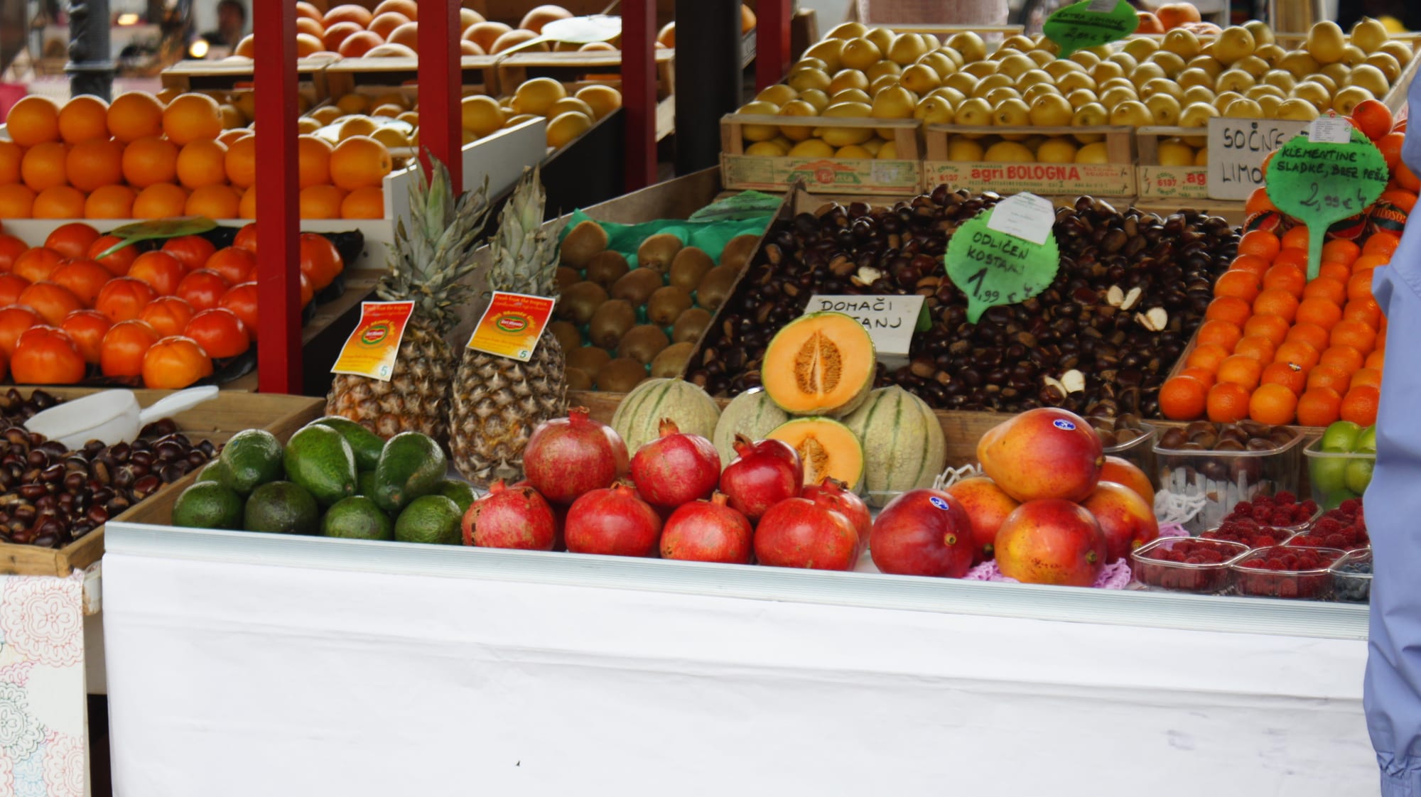A market stall with fruit for sale