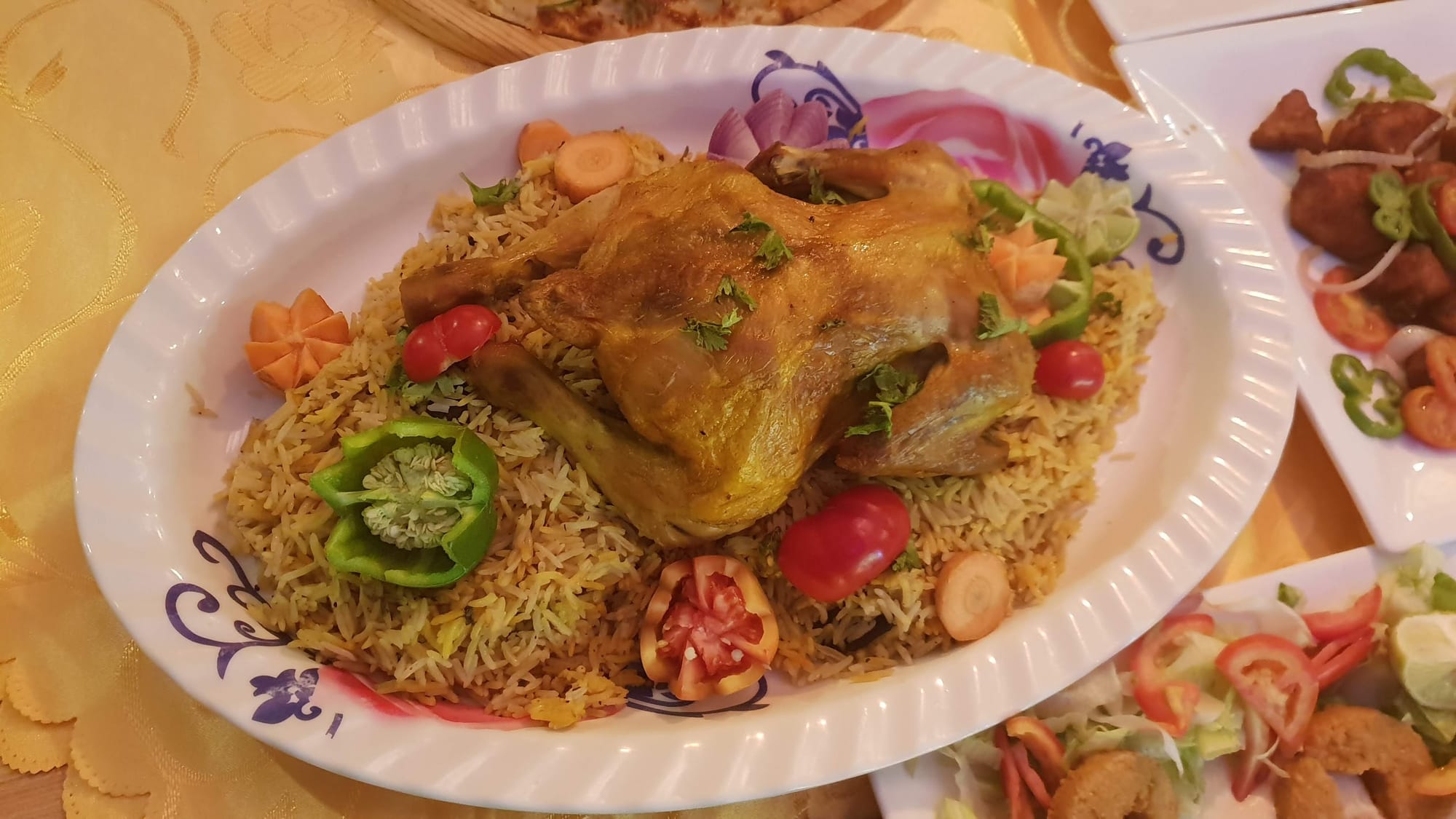 A plate of rice with chicken