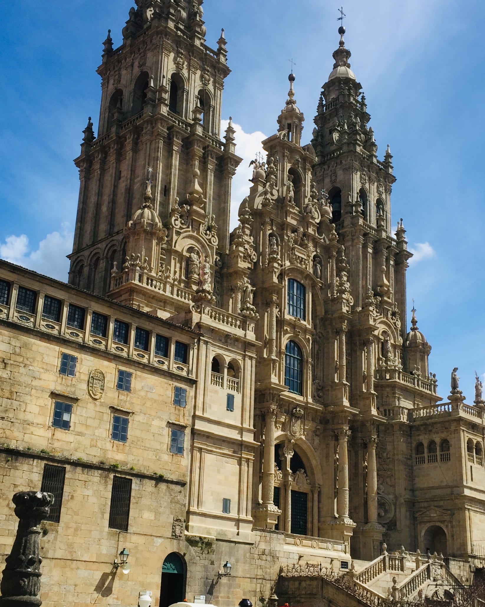 A grand cathedral facade, the traditional endpoint of a long pilgrimage route