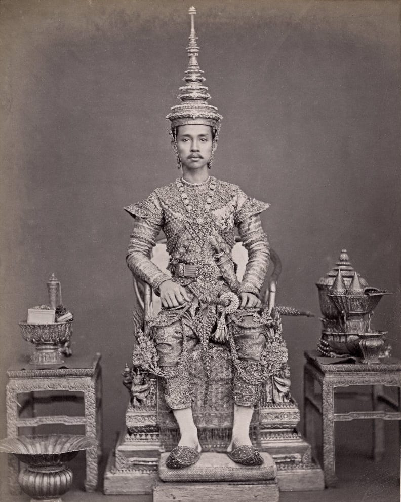 A formal 19th-century photograph of King Chulalongkorn of Siam in ornate court dress