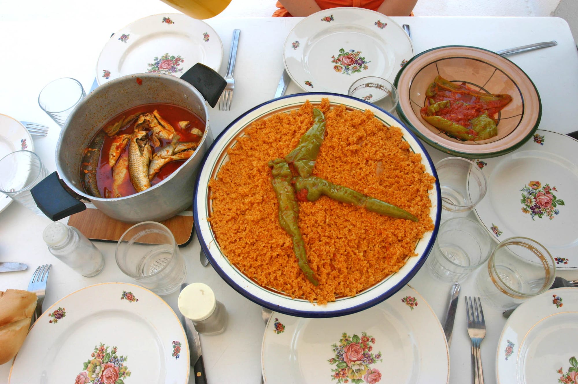 A plate of couscous served with fish