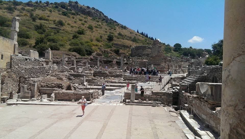 The elaborately columned two-storey facade of the Library of Celsus at Ephesus
