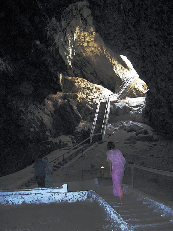 An underground cave lake with warm mineral water