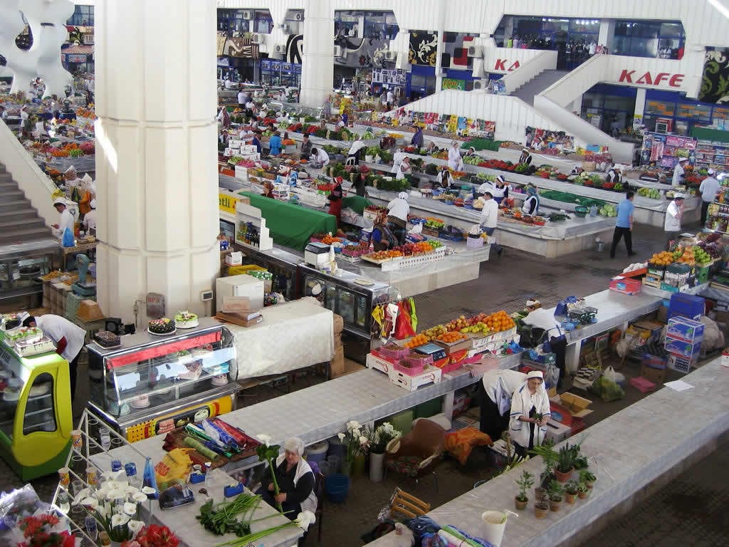 A market with vendors and stalls