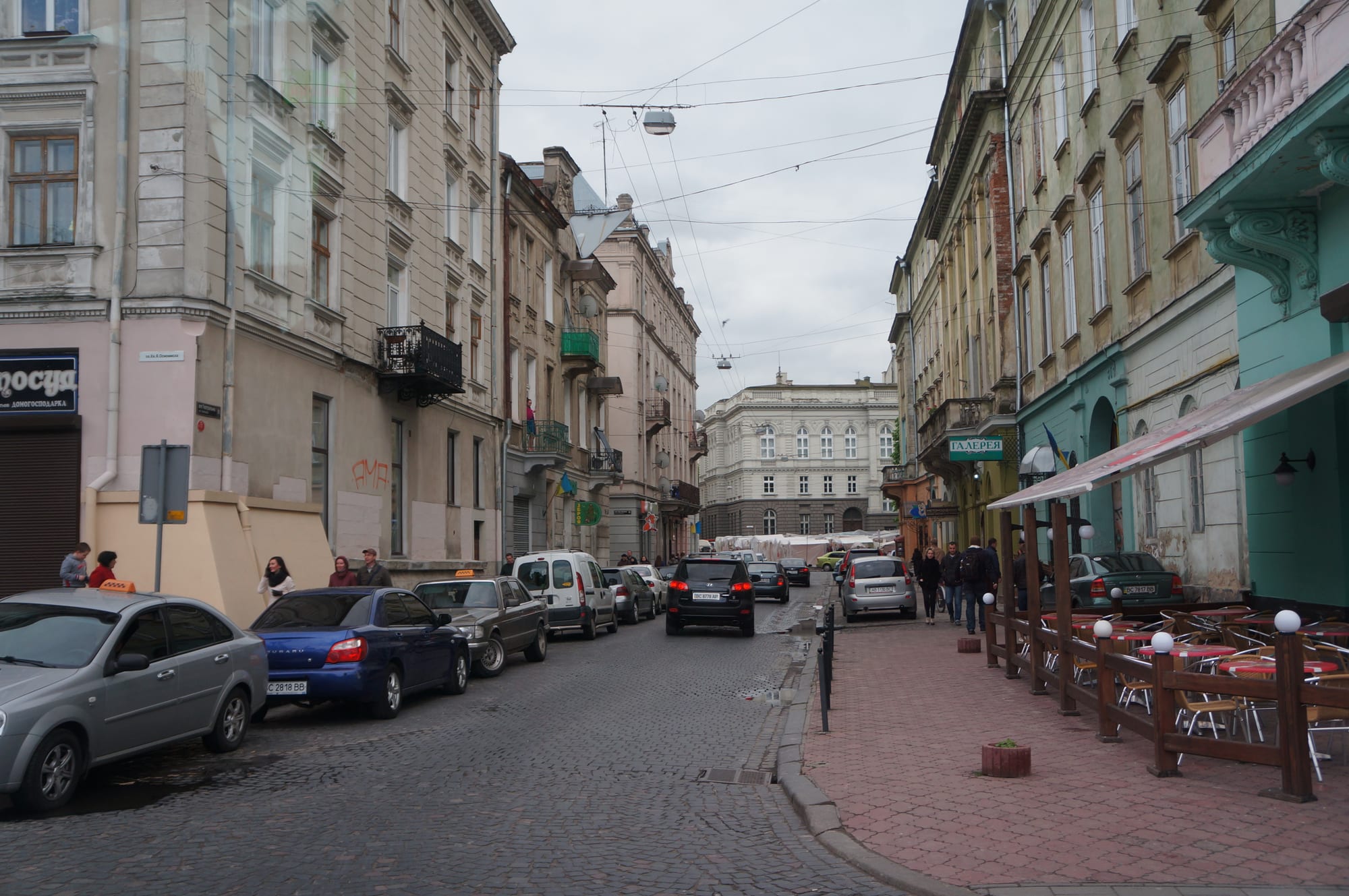 A cobbled street in a historic Central European old town