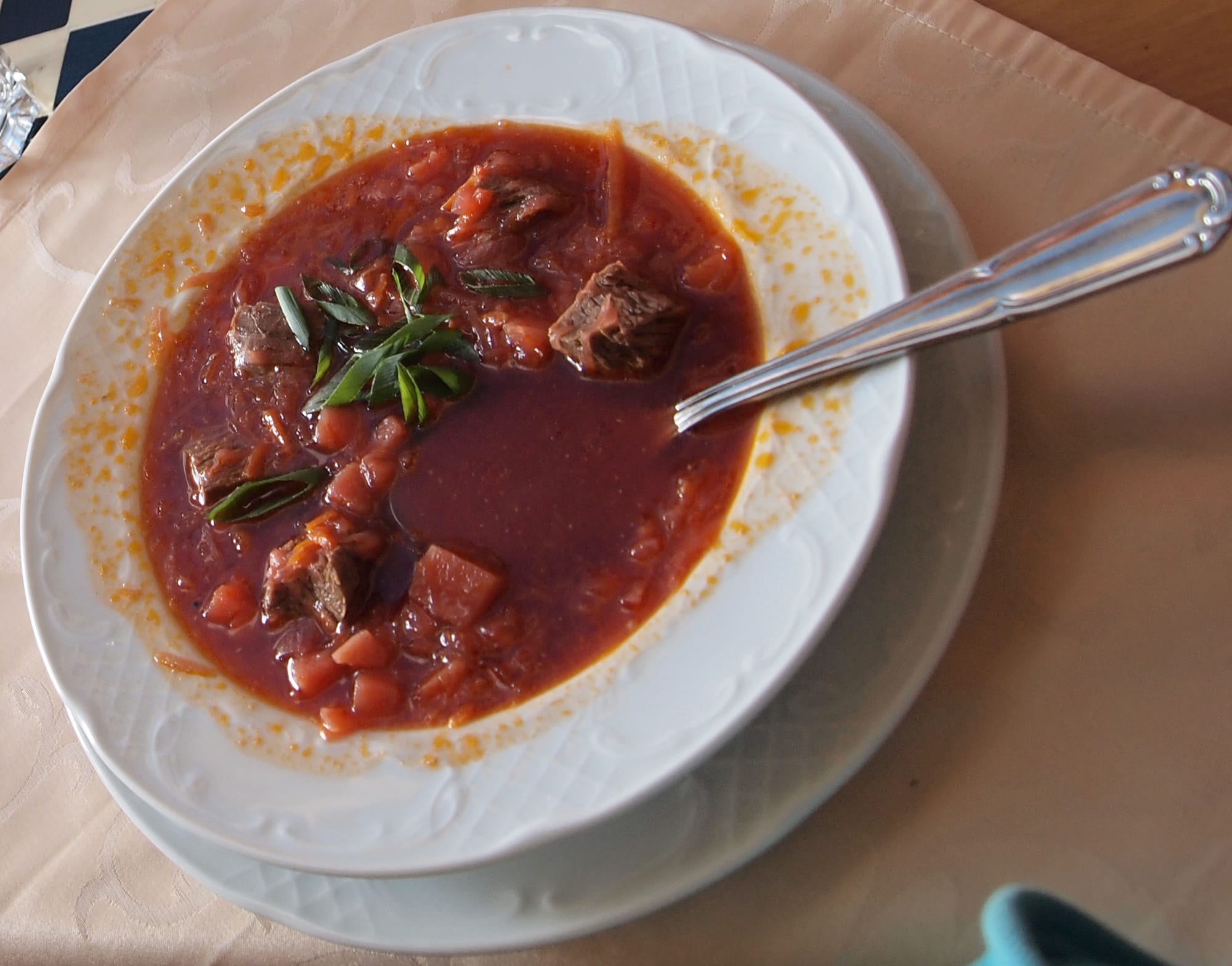 A bowl of red beetroot soup