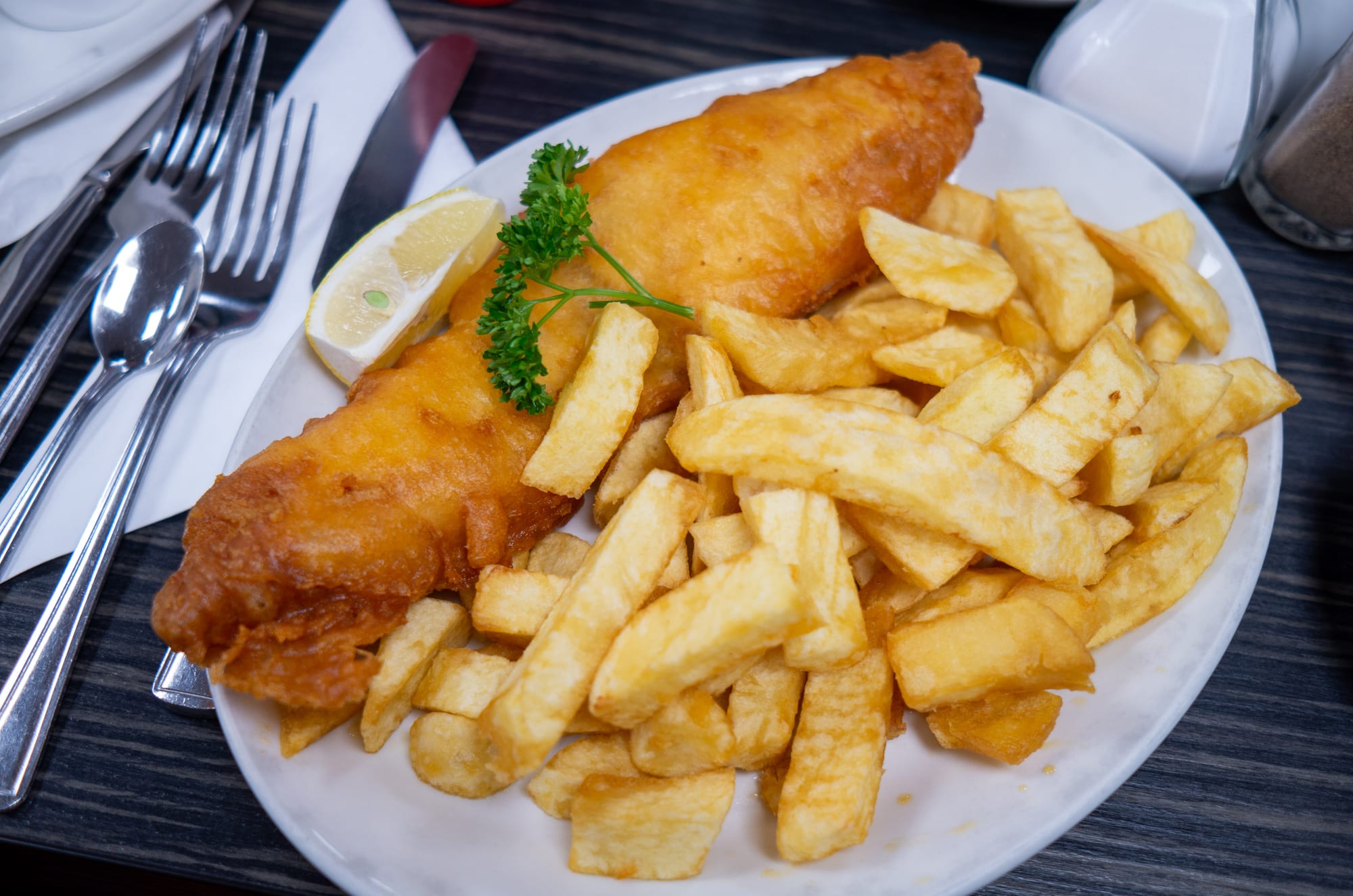 Battered fish and chips